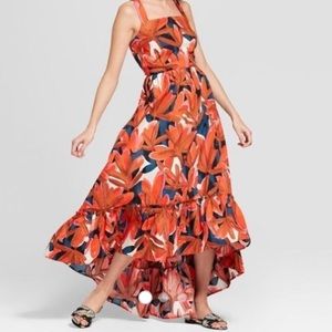 EUC Who What Wear Floral High Low Ruffle Hem Maxi Dress